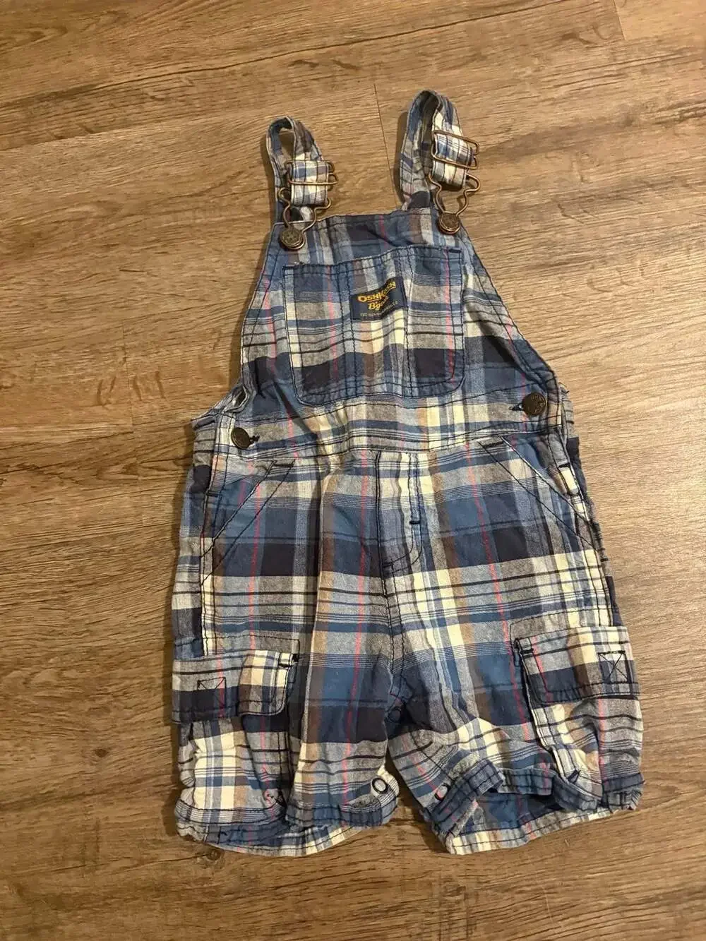 OshKosh B'gosh Baby Boy 18 Months Blue Plaid Vestbak Shortall Overalls